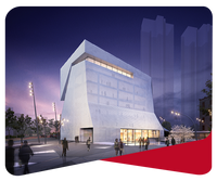 Rendering of modern multi-storey white building Rendering of modern multi-storey white building